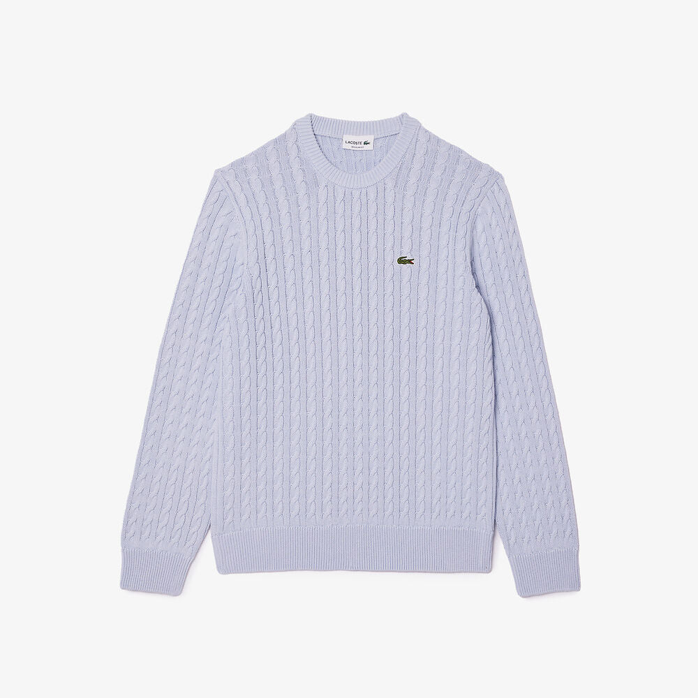 LCA-C21 (Lacoste heritage cable knit cotton sweater light blue/Bordeaux) 1124911304