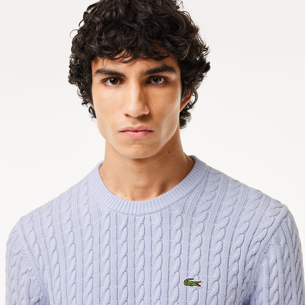 LCA-C21 (Lacoste heritage cable knit cotton sweater light blue/Bordeaux) 1124911304