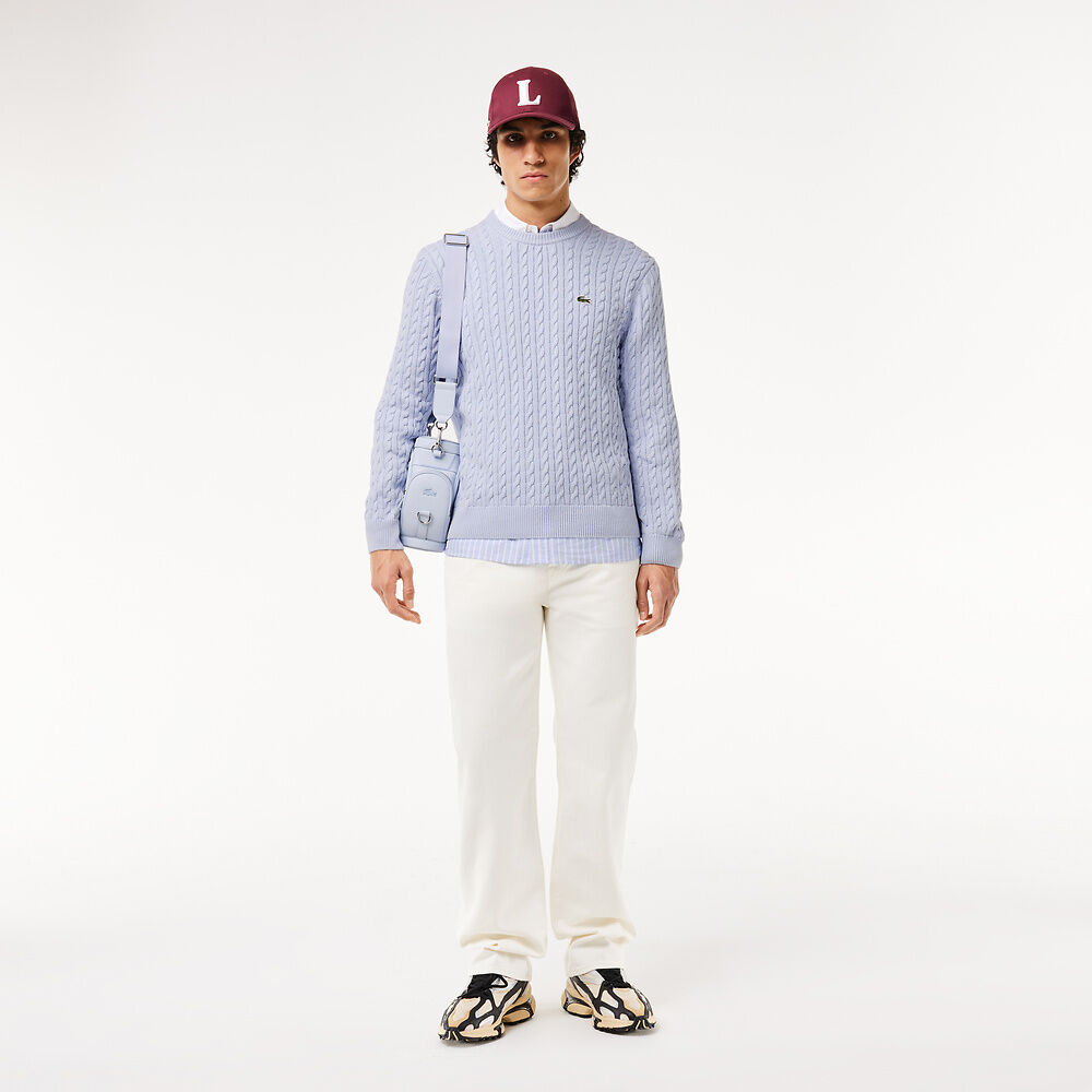 LCA-C21 (Lacoste heritage cable knit cotton sweater light blue/Bordeaux) 1124911304