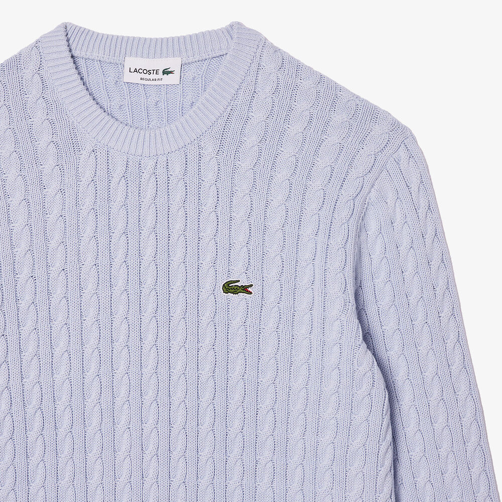 LCA-C21 (Lacoste heritage cable knit cotton sweater light blue/Bordeaux) 1124911304