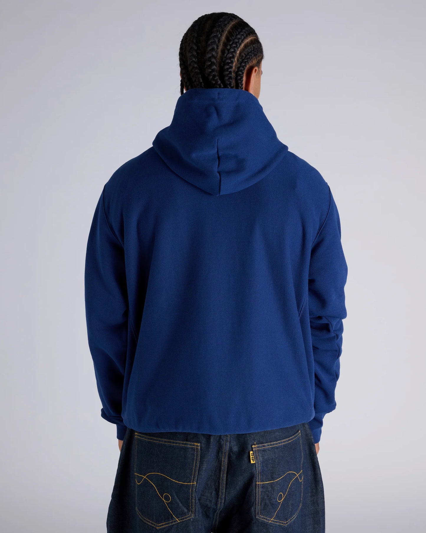 CA-M14 (Champion reverse weave patch plaid panel gfx hoodie sailaway navy) 82595652