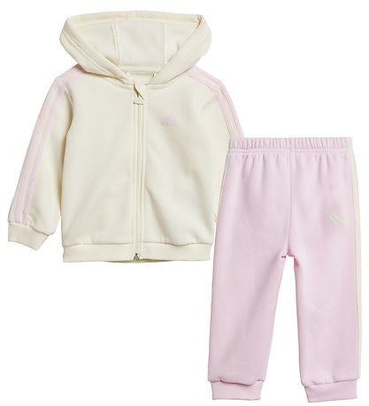 AA-L23 (Adidas essentials full-zip hooded jogger track set ivory/clear pink) 42493370