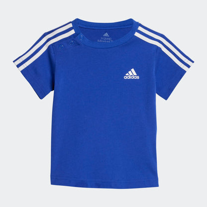 AA-O22 (Adidas essentials sport 3 stripes shorts and tee set semi lucid blue/white) 112392460