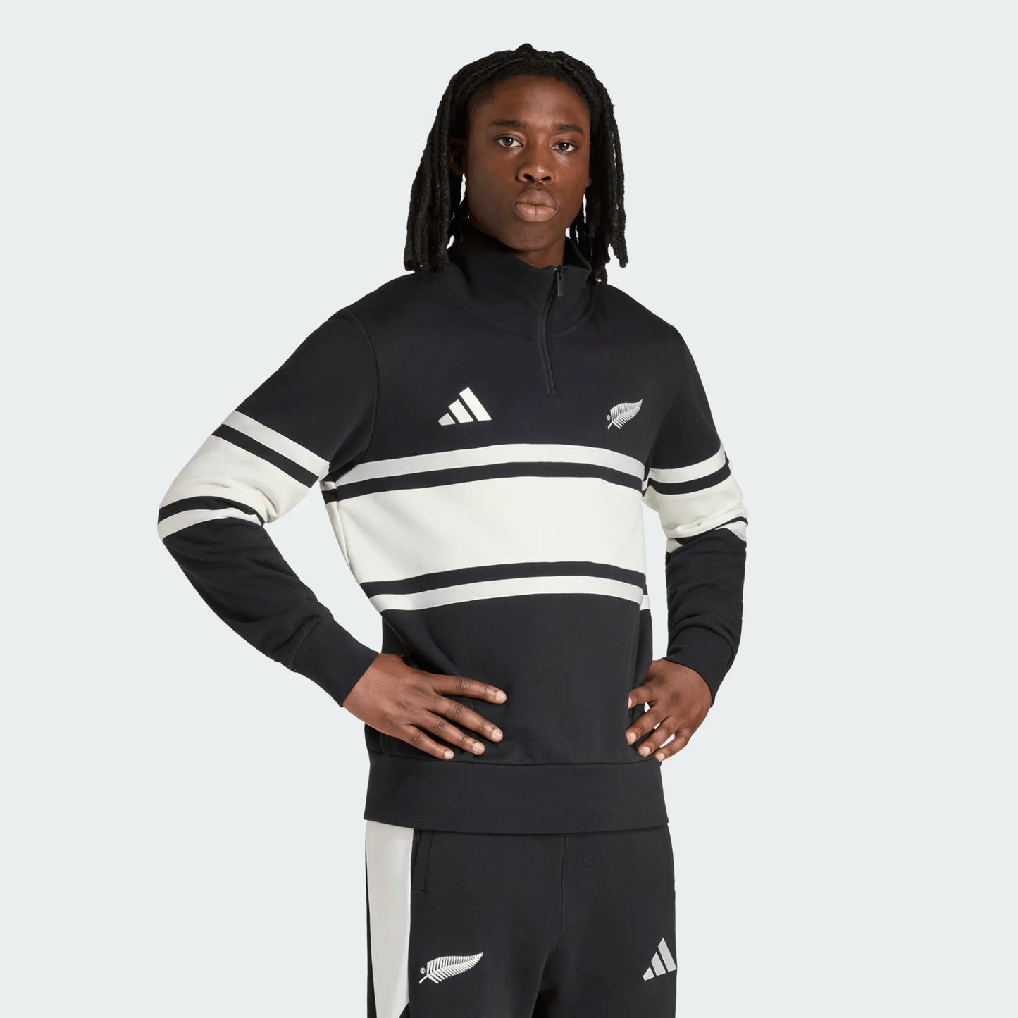 AA-E32 (Adidas all blacks leisurewear quarter-zip top black/off white) 526981863