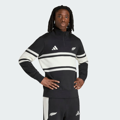 AA-E32 (Adidas all blacks leisurewear quarter-zip top black/off white) 526981863