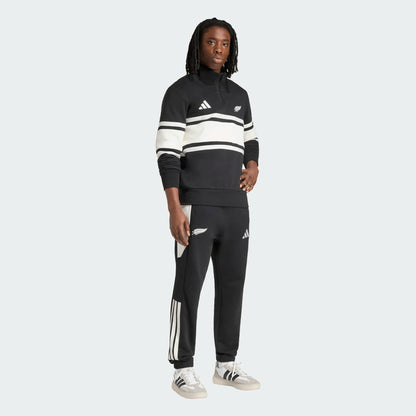 AA-E32 (Adidas all blacks leisurewear quarter-zip top black/off white) 526981863