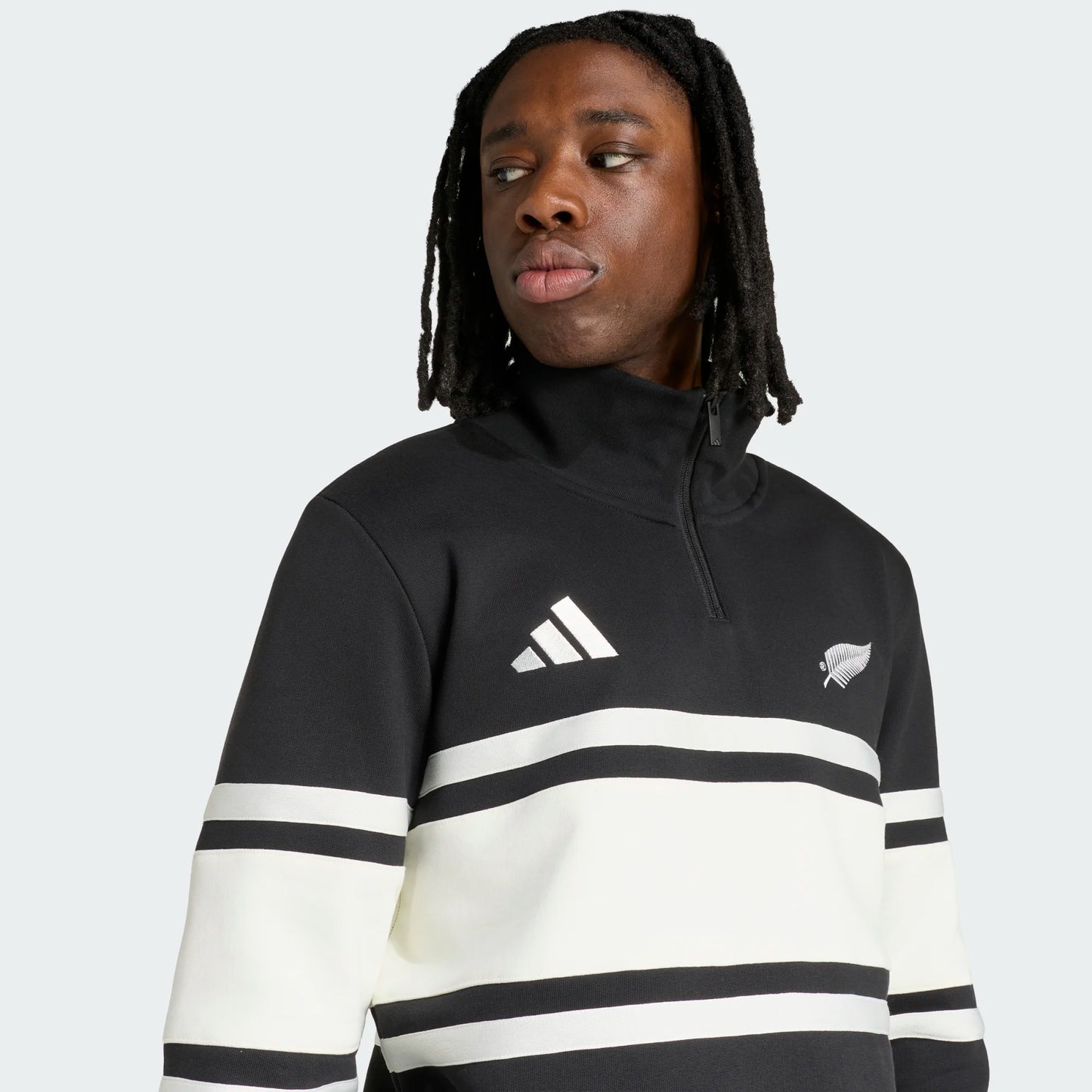 AA-E32 (Adidas all blacks leisurewear quarter-zip top black/off white) 526981863