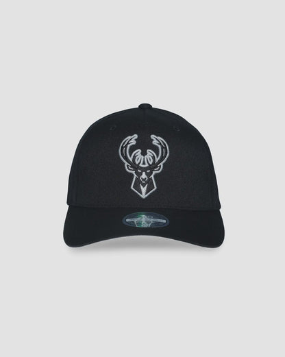 MNA-M46 (Mitchell & ness black & white milwaukee bucks flex fit snapback black osfm) 92592391
