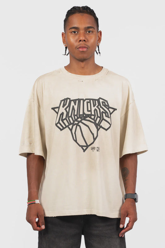 MNA-S48 (Mitchell & ness tape tee new york knicks dirty washed bone) 112593913