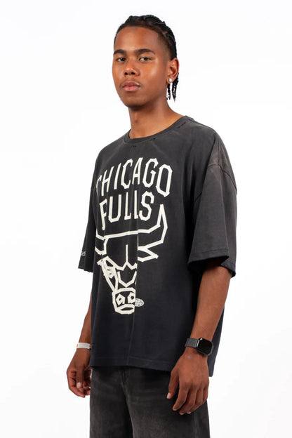 MNA-R48 (Mitchell & ness tape tee chicago bulls dirty washed black) 112593913