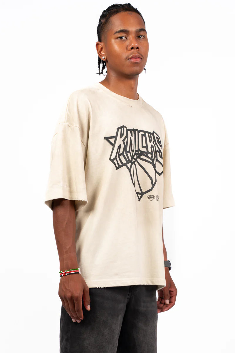 MNA-S48 (Mitchell & ness tape tee new york knicks dirty washed bone) 112593913
