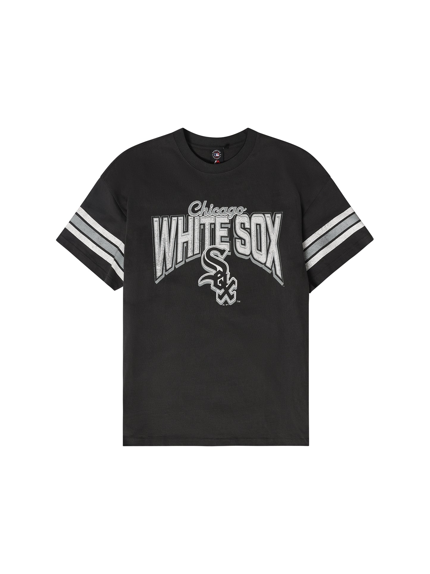 MJA-Y14 (Majestic vintage stripe arch tee chicago white sox faded black) 92592826