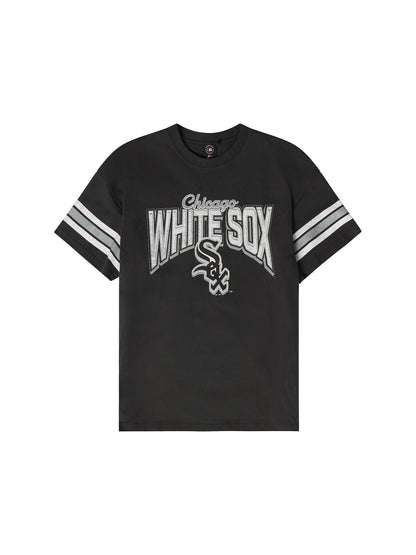 MJA-Y14 (Majestic vintage stripe arch tee chicago white sox faded black) 92592826