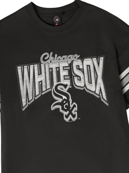 MJA-Y14 (Majestic vintage stripe arch tee chicago white sox faded black) 92592826
