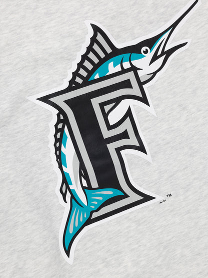 MJA-Q11 (Majestic contrast sleeve crew florida marlins white marle/faded teal/black) 92395652