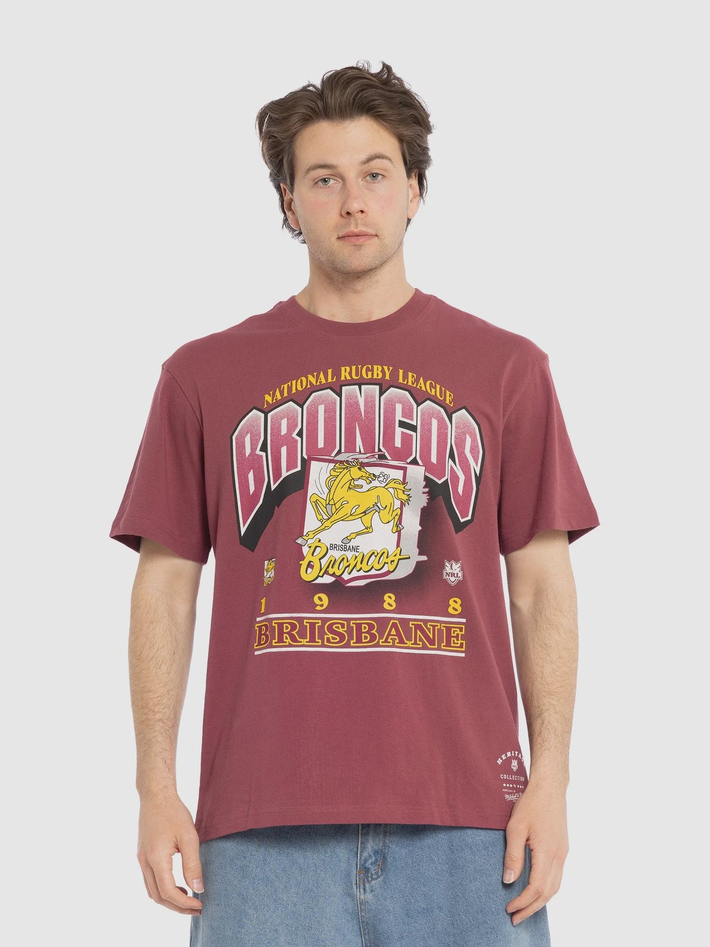 MNA-S38 (Mitchell & ness bevel crest tee brisbane broncos maroon) 102493043