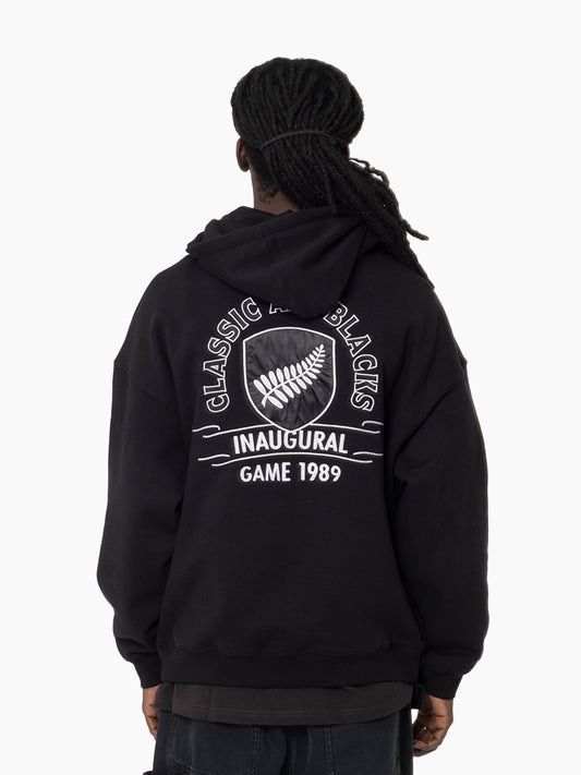 MNA-V45 (Mitchell & ness classic silver fern hoodie solid dyed black) 92595217