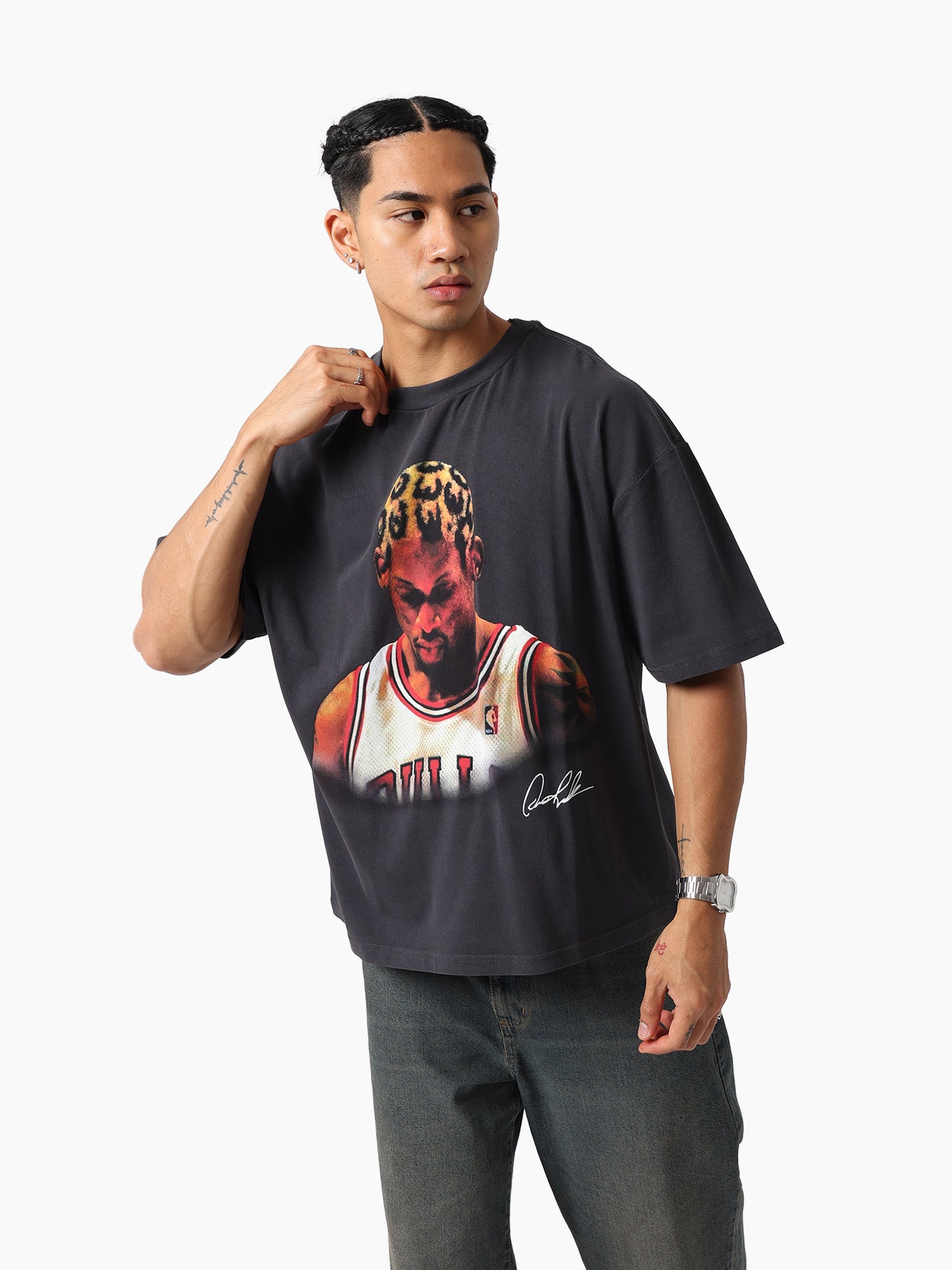 MNA-L49 (Mitchell & ness chicago bulls rodman look out tee washed black) 122593478