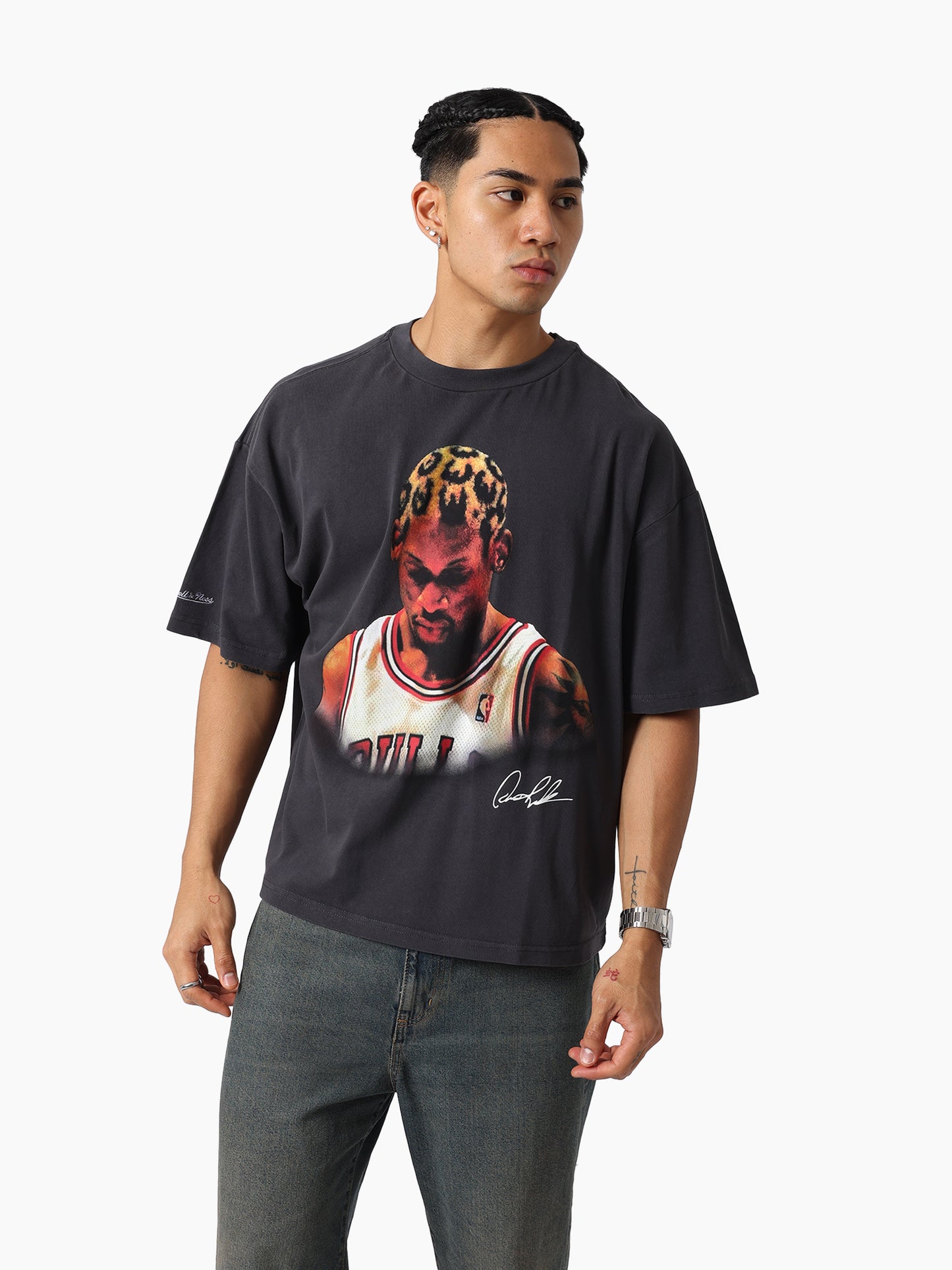MNA-L49 (Mitchell & ness chicago bulls rodman look out tee washed black) 122593478