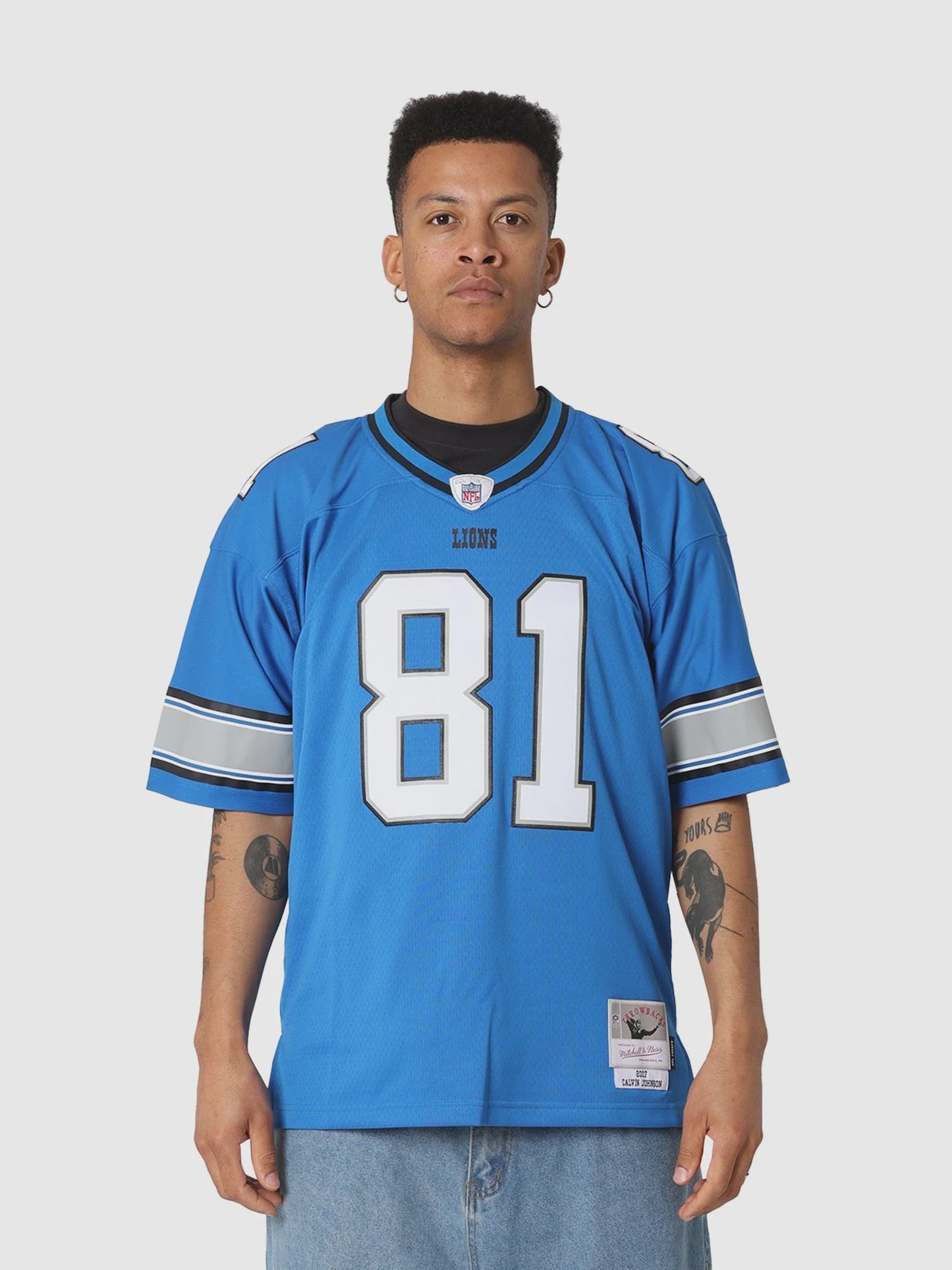 MNA-Z46 (Mitchell & ness Calvin Johnson 2007 Detroit Lions Legacy Jersey #81 blue) 925910869
