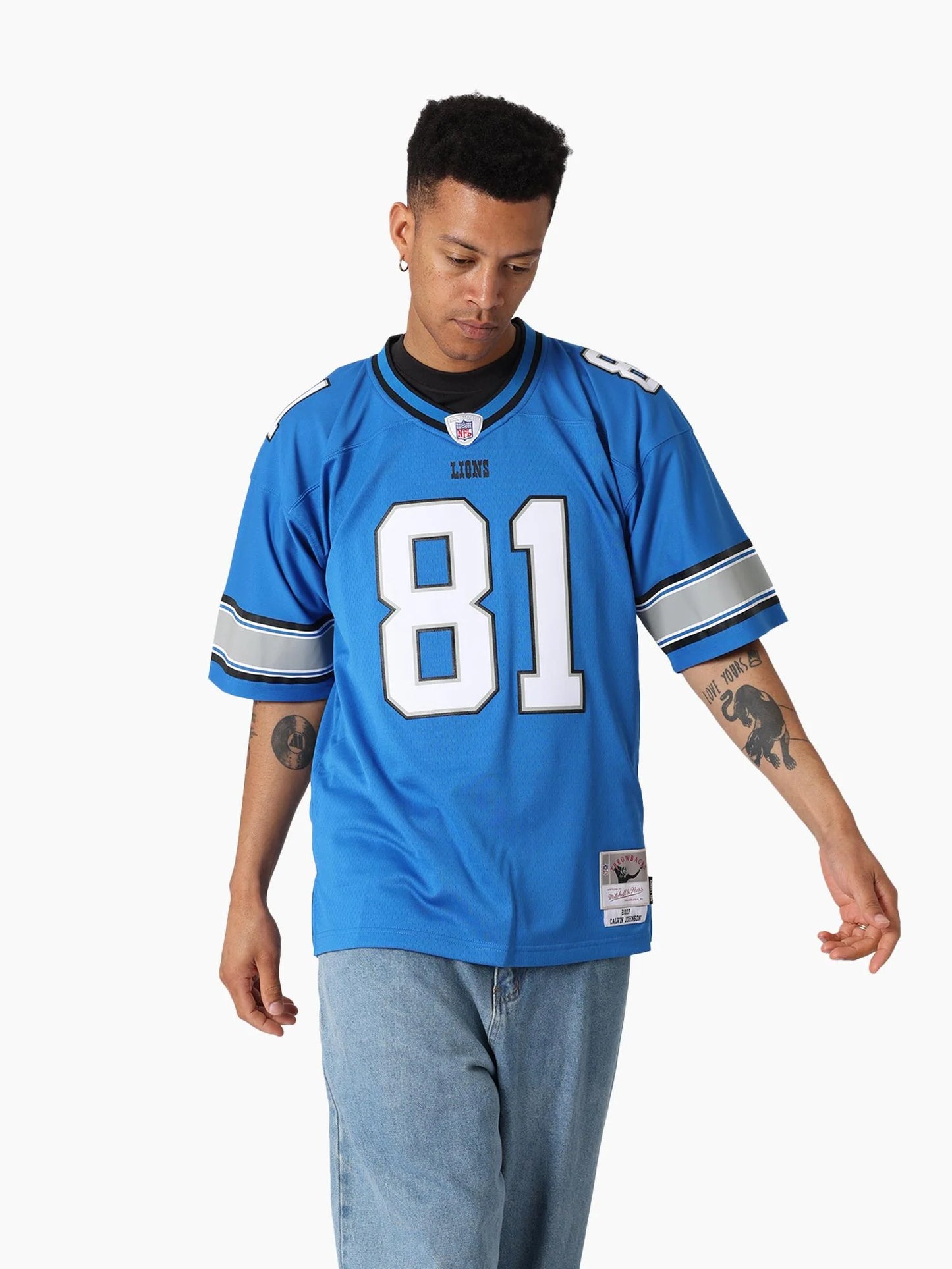 MNA-Z46 (Mitchell & ness Calvin Johnson 2007 Detroit Lions Legacy Jersey #81 blue) 925910869