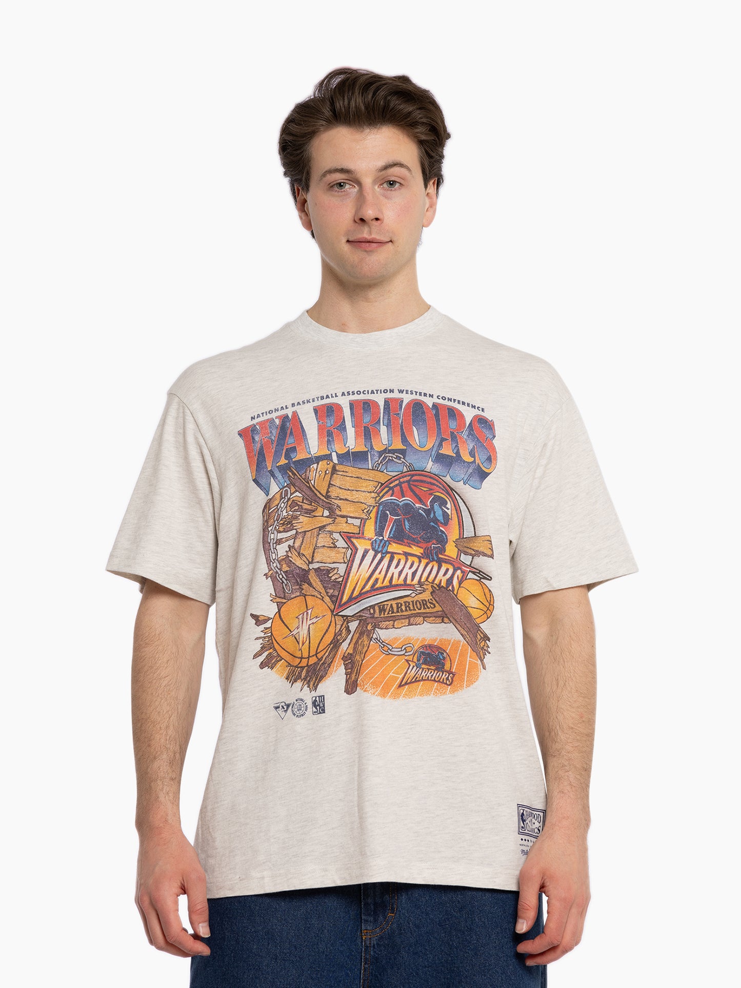 MNA-K39 (Mitchell & ness bevel burst tee golden state warriors silver marle) 112493478