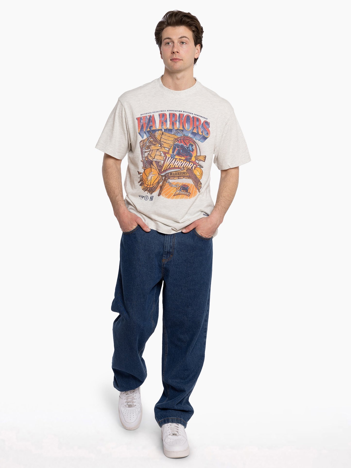 MNA-K39 (Mitchell & ness bevel burst tee golden state warriors silver marle) 112493478