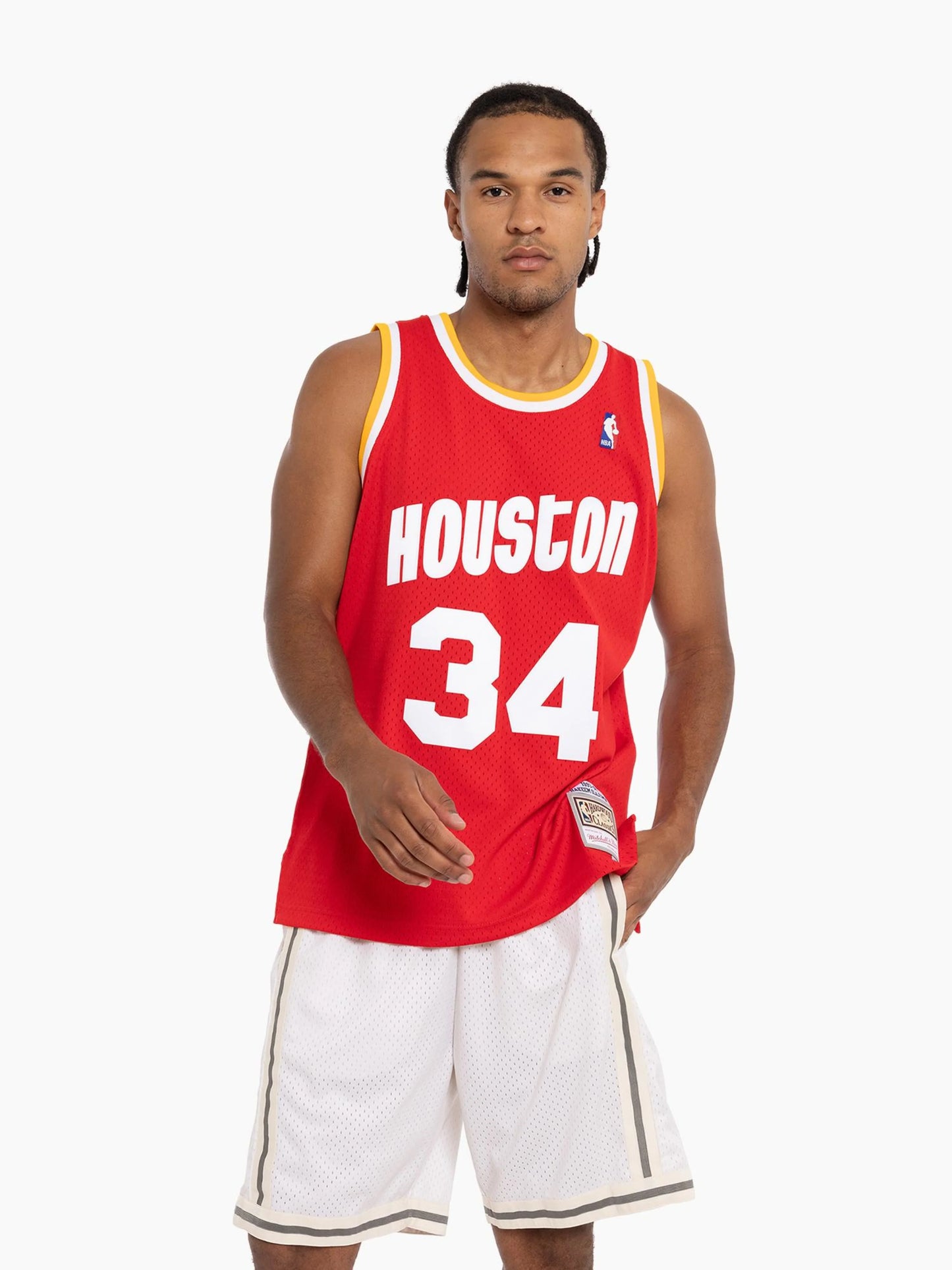 MNA-A47 (Mitchell & ness Hakeem Olajuwon 1993-94 Houston Rockets Swingman Jersey #34 scarlet red) 92598260