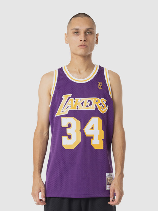 MNA-B47 (Mitchell & ness Shaquille O'Neal 1996-97 L.A Lakers Road Swingman Jersey purple) 92598260