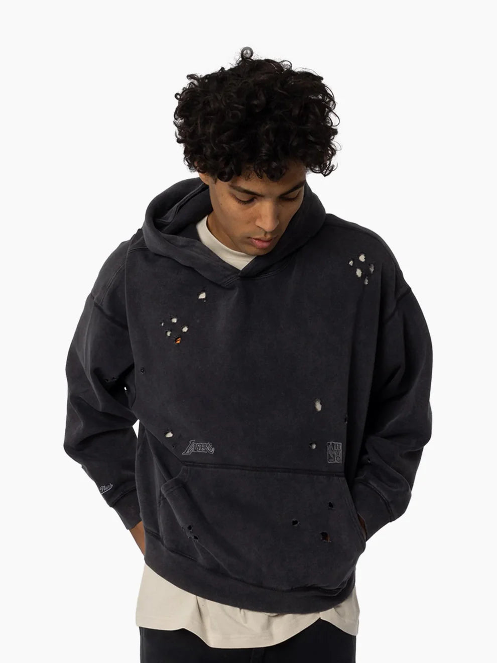 MNA-S47 (Mitchell & ness los angeles lakers chrome logo hoodie faded black) 102596087