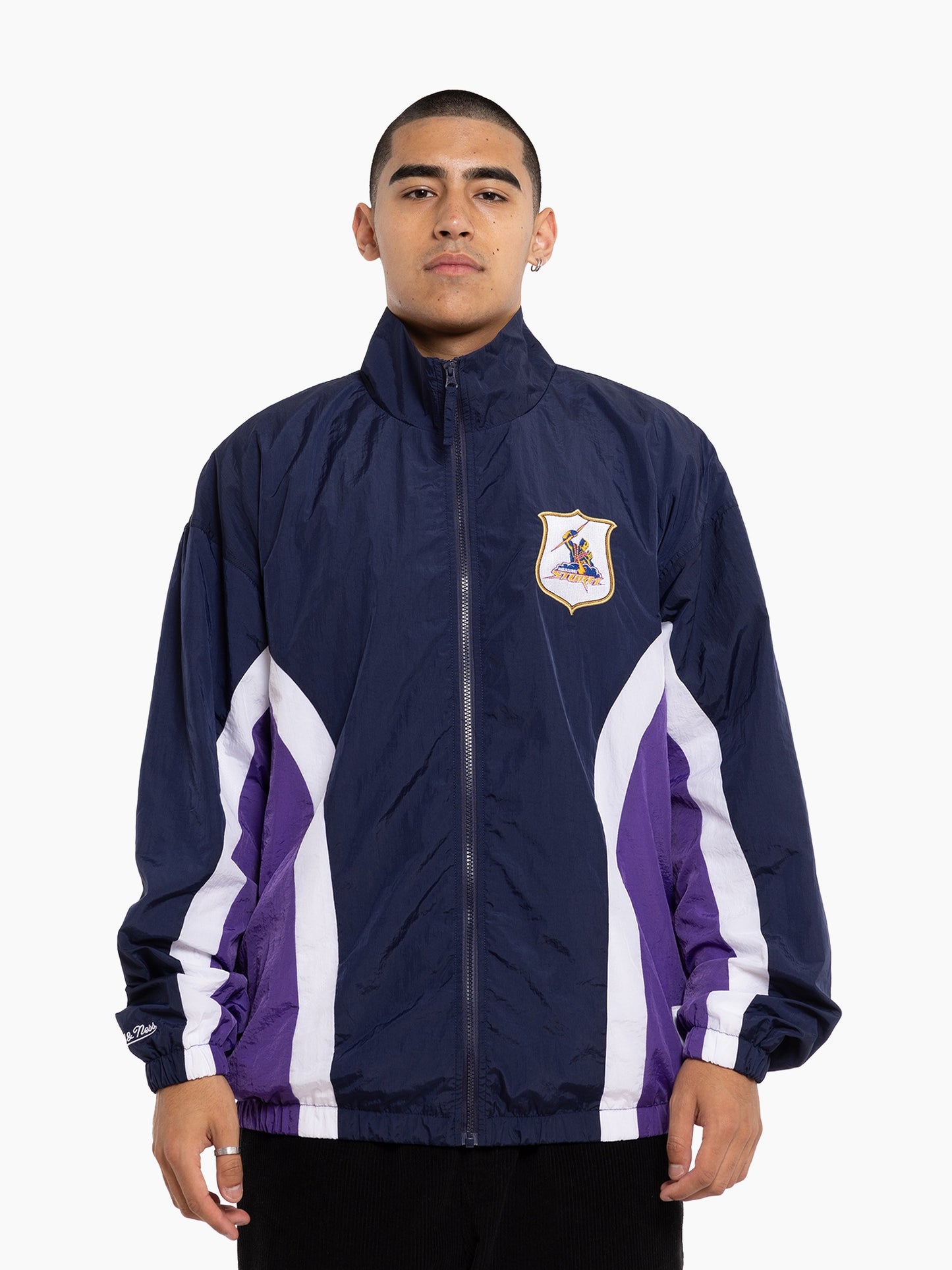 MNA-D37 (Mitchell and ness mens retro track jacket storm navy/white/purple) 72496956