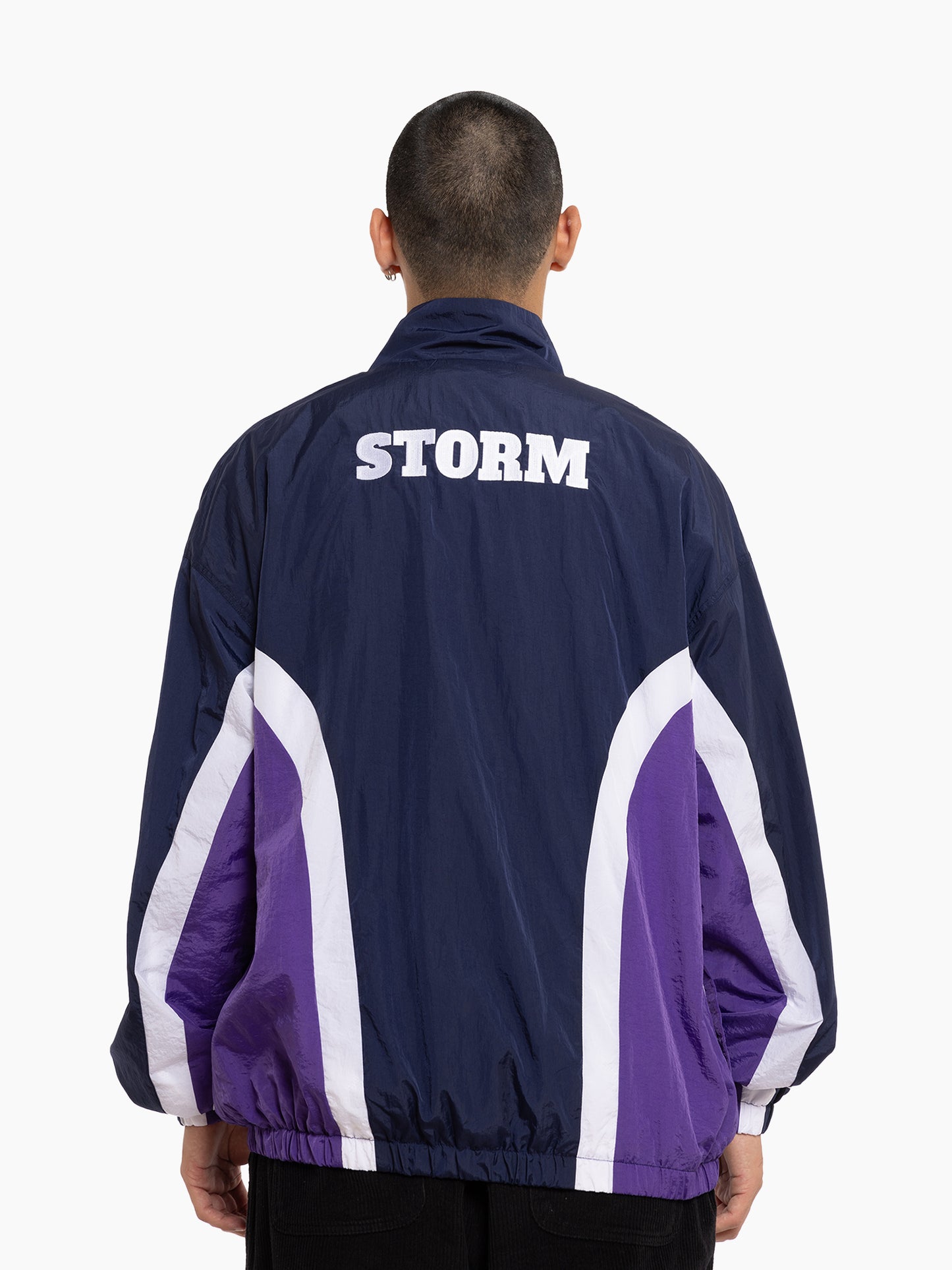 MNA-D37 (Mitchell and ness mens retro track jacket storm navy/white/purple) 72496956