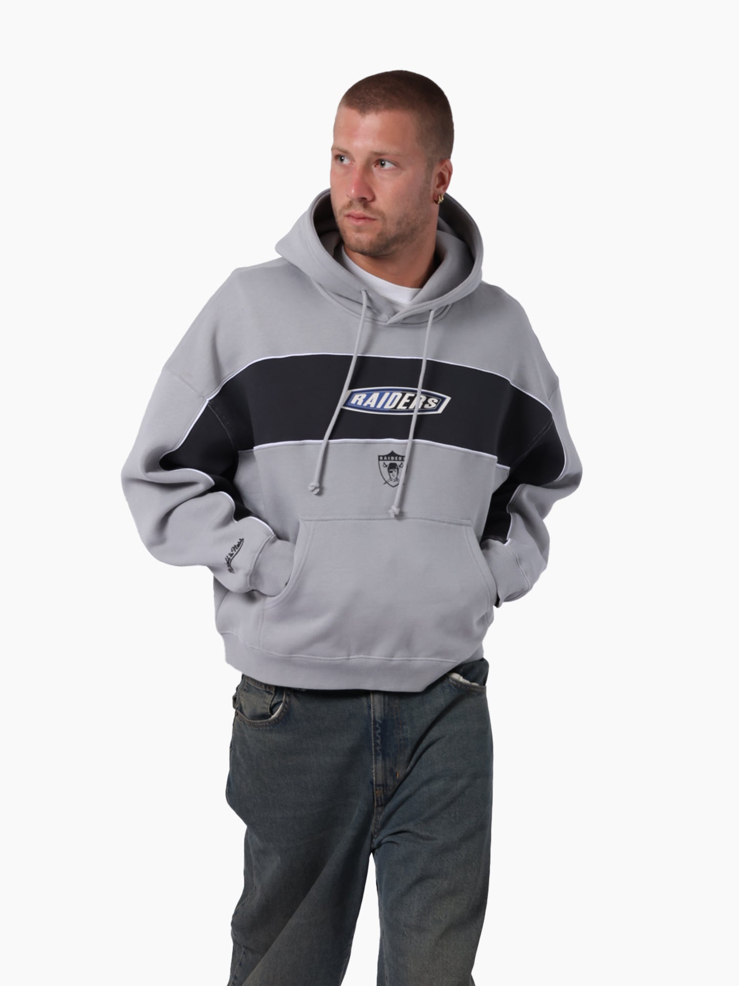 MNA-Q50 (Mitchell & ness heat seeker panel hoodie raiders powder grey/faded slate) 32697727
