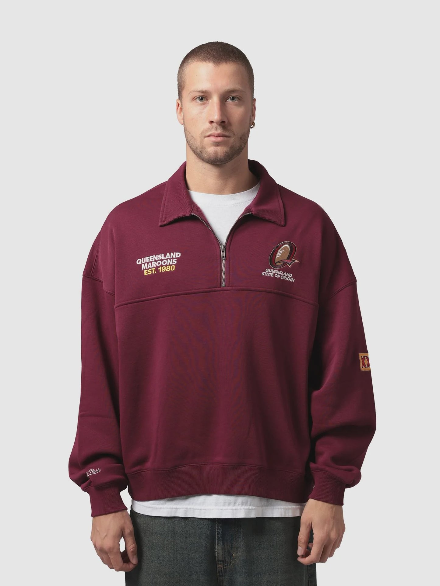 MNA-M51 (Mitchell & ness queensland oversized boxy 1/4 zip crew  maroon) 52697391