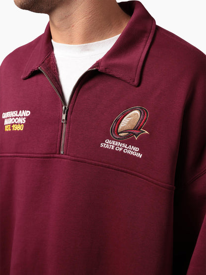 MNA-M51 (Mitchell & ness queensland oversized boxy 1/4 zip crew  maroon) 52697391