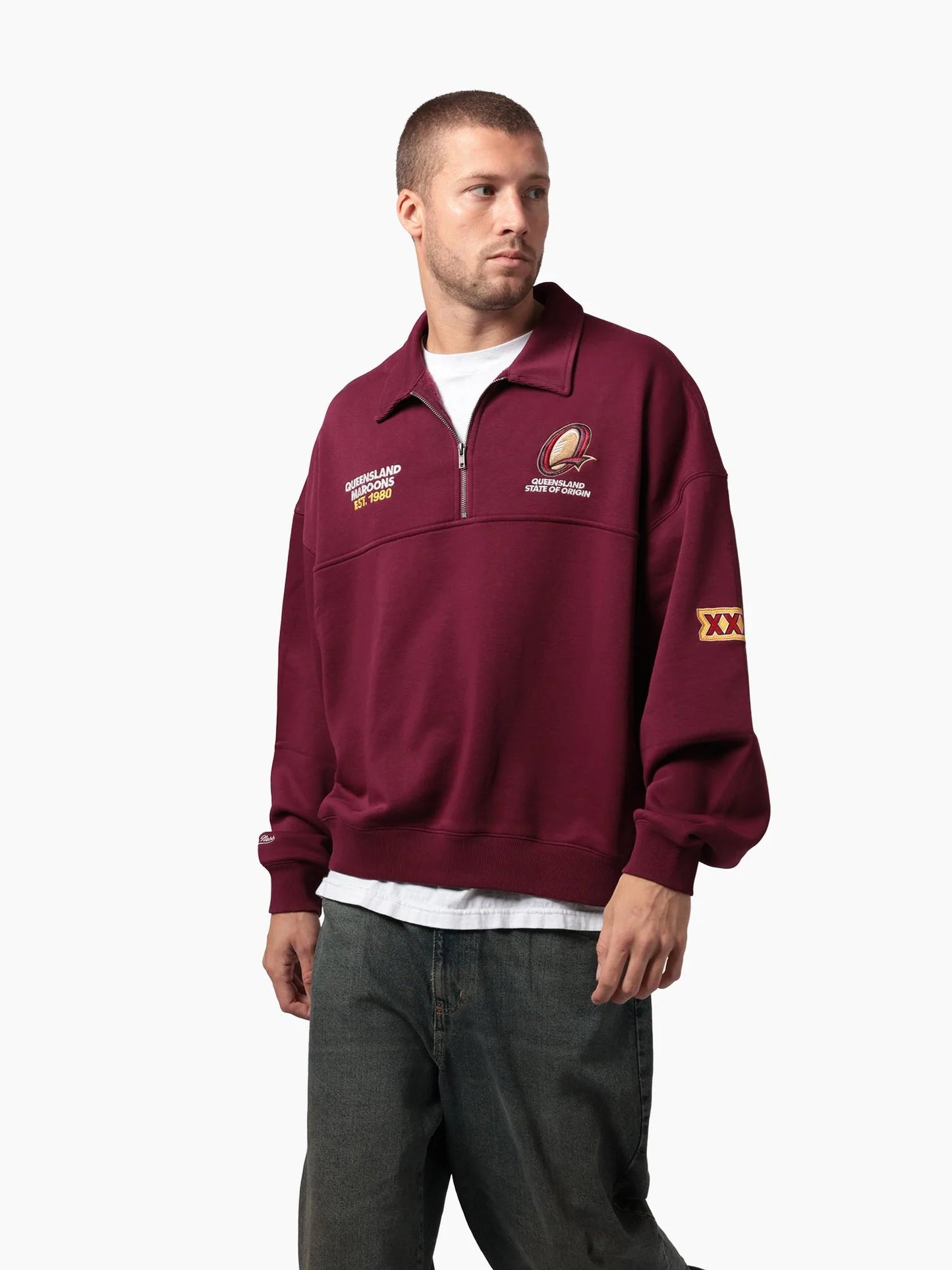 MNA-M51 (Mitchell & ness queensland oversized boxy 1/4 zip crew  maroon) 52697391