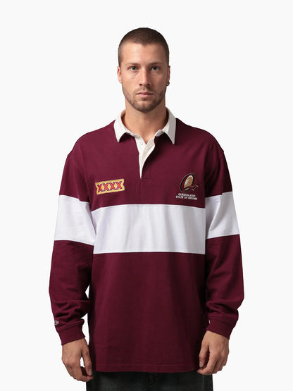 MNA-N51 (Mitchell & ness queensland paneled rugby polo top maroon/vintage white) 52696087