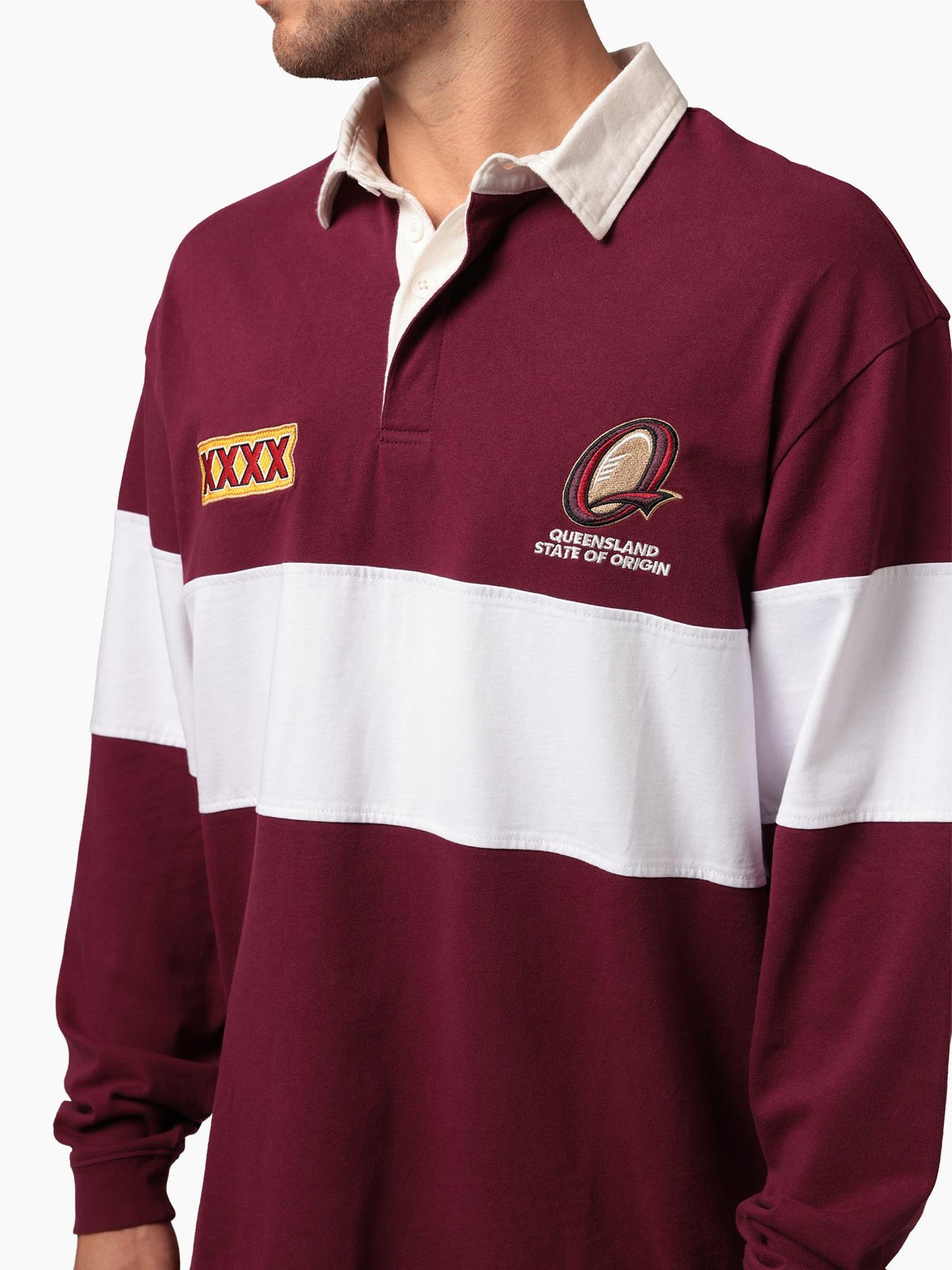 MNA-N51 (Mitchell & ness queensland paneled rugby polo top maroon/vintage white) 52696087