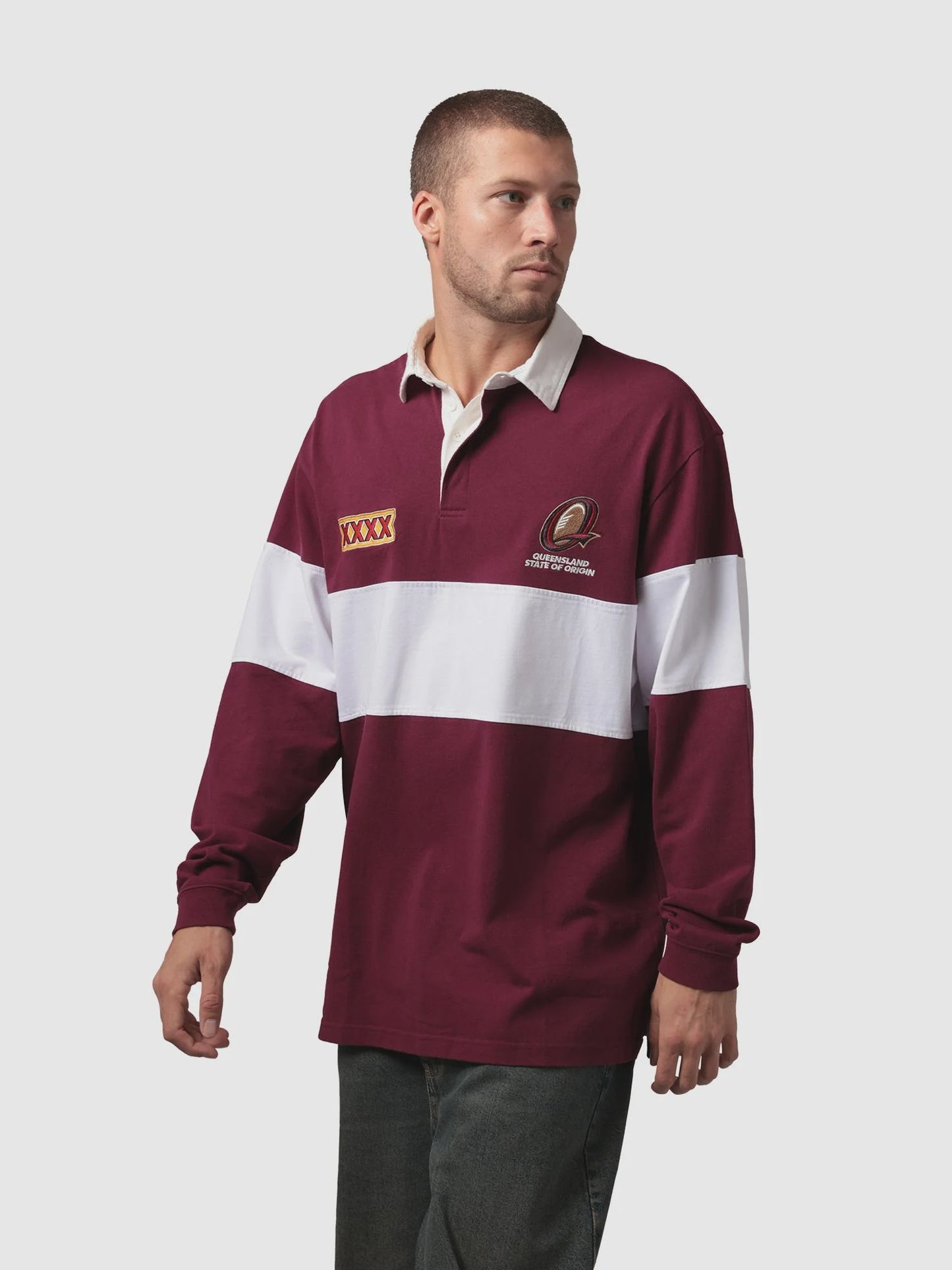 MNA-N51 (Mitchell & ness queensland paneled rugby polo top maroon/vintage white) 52696087