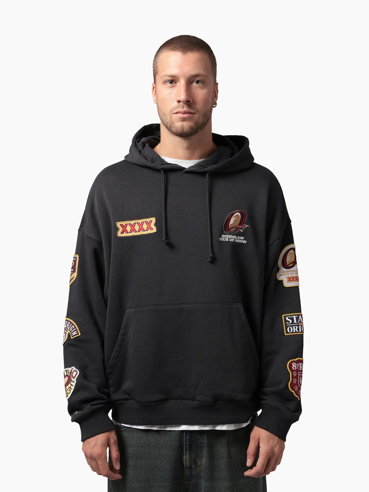 MNA-P51 (Mitchell & ness queensland 8 straight box hoodie washed black) 52697826