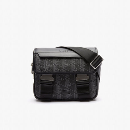 LCE-P (Lacoste blend clip flap satchel messenger bag allover black) 125914348