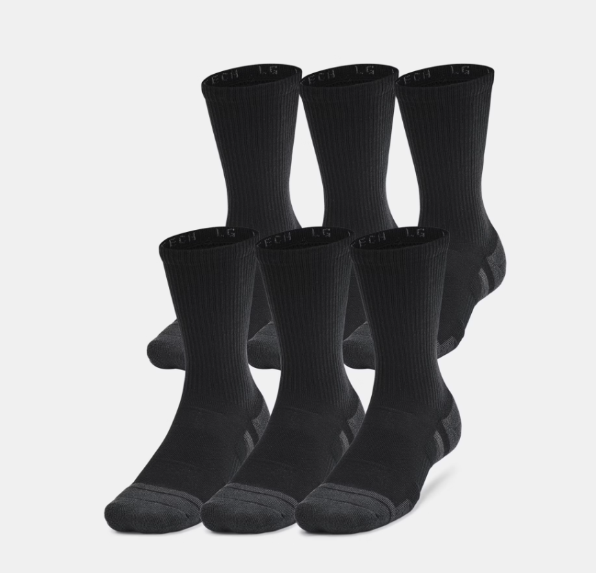 UAA-K13 (Under armour unisex performance tech 6 pack crew socks black/jet grey) 82492173