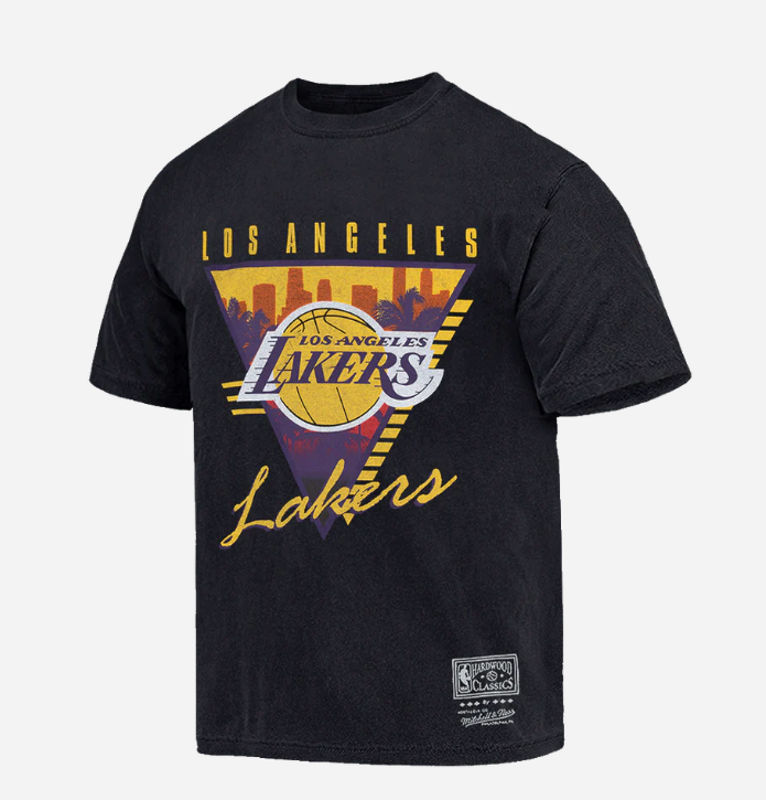 MNA-V33 (Mitchell and ness tri logo tee lakers faded black) 112393477