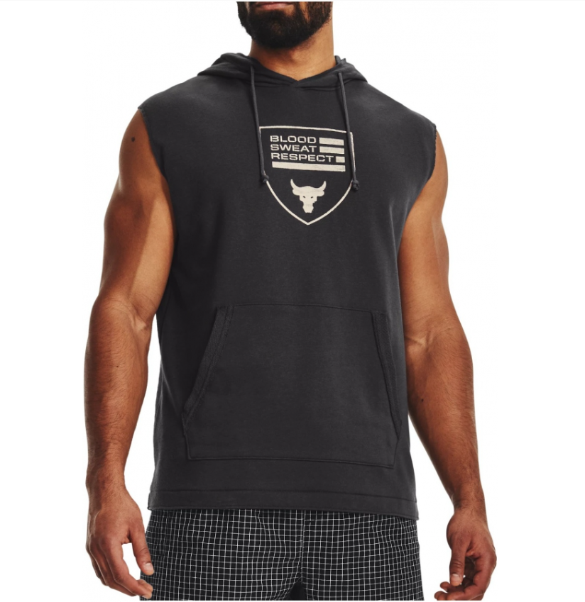 UAA-P7 (Mens project rock heavyweight terry sleeveless hoodie jet gray/stone) 52294347