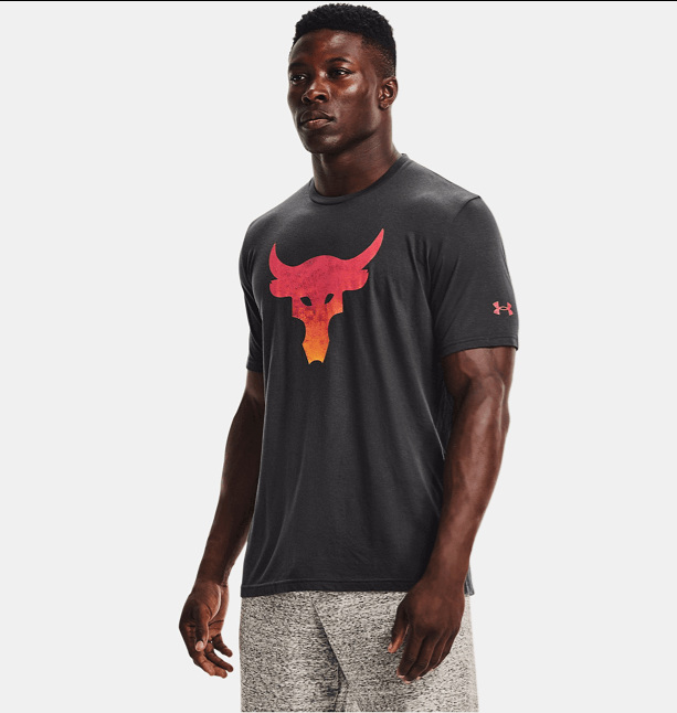 UAA-N4 (Mens project rock brahma bull short sleeve tee gray/venom red/steel town gold) 122192608