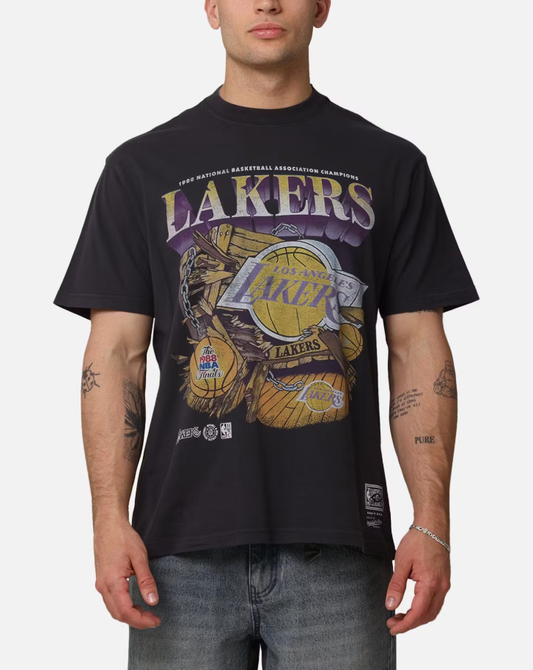 MNA-M39 (Mitchell & ness bevel burst tee lakers overdyed black) 112493478