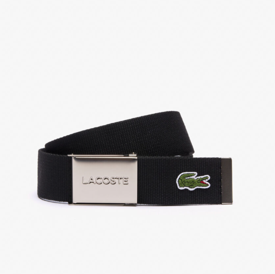 LCA-A23 (Lacoste mens engraved buckle woven fabric belt black) 72592935