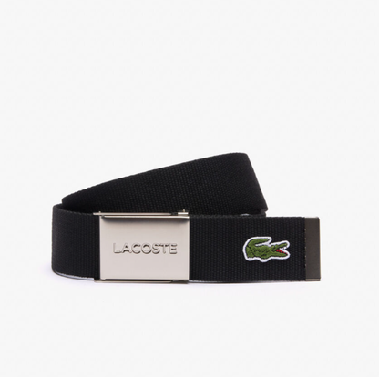 LCA-A23 (Lacoste mens engraved buckle woven fabric belt black) 72592935