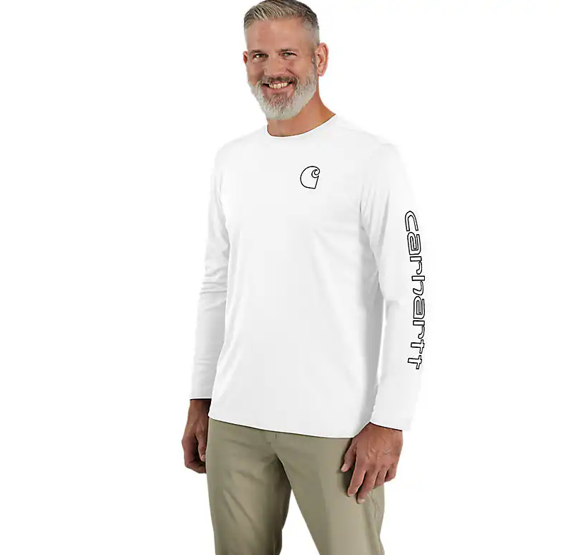 CHA-B8 (Carhartt mens force sun defender lightweight long-sleeve logo graphic t-shirt white) 72593990
