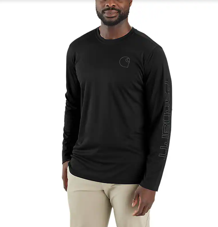 CHA-A8 (Carhartt mens force sun defender lightweight long sleeve logo graphic t-shirt black) 72593990